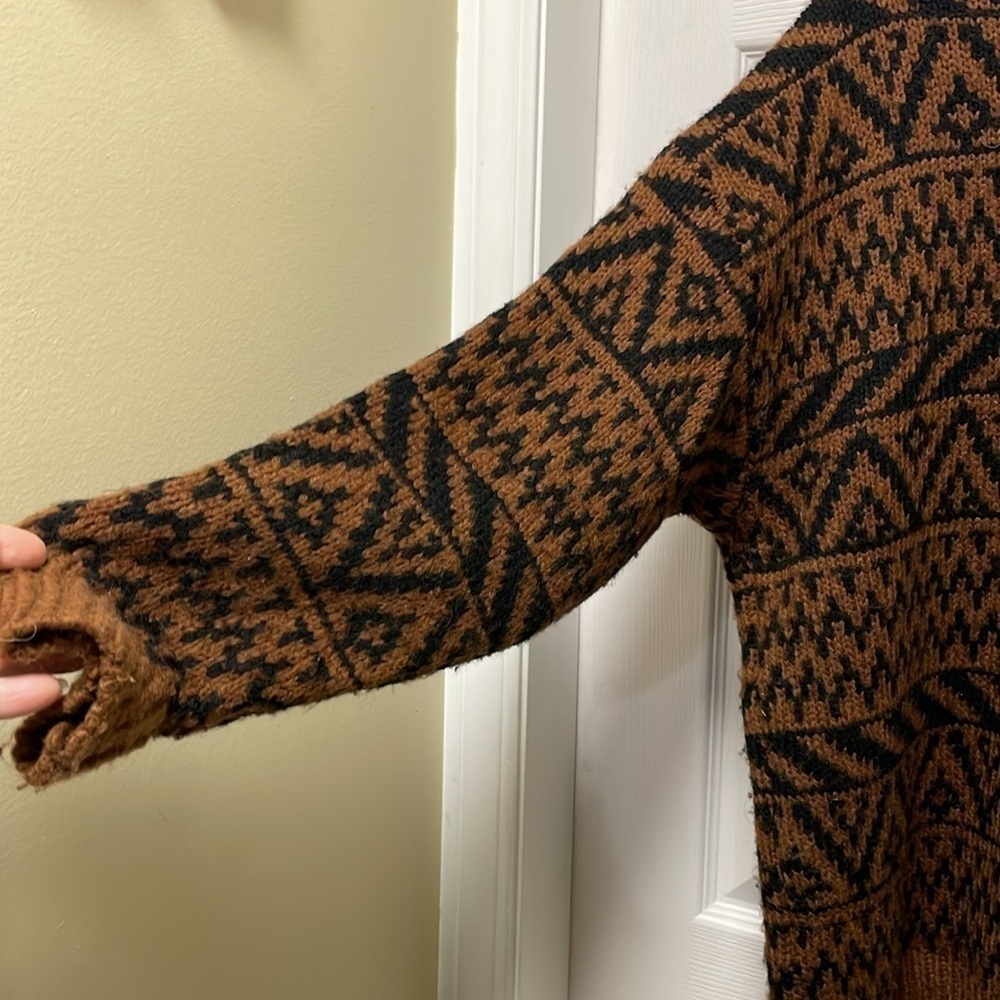 AERIE |Fair Isle | Aztec Pattern | Oversized Quarter Zip |Brown/Black |Size XS - Picture 8 of 16